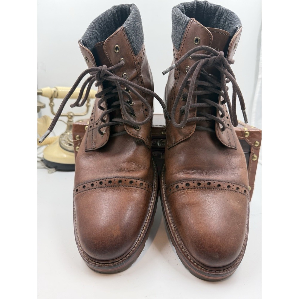 Johnston & Murphy J&M 1850 Karnes Cap Toe Boots Men's 9.5 M Brown Leather Ankle